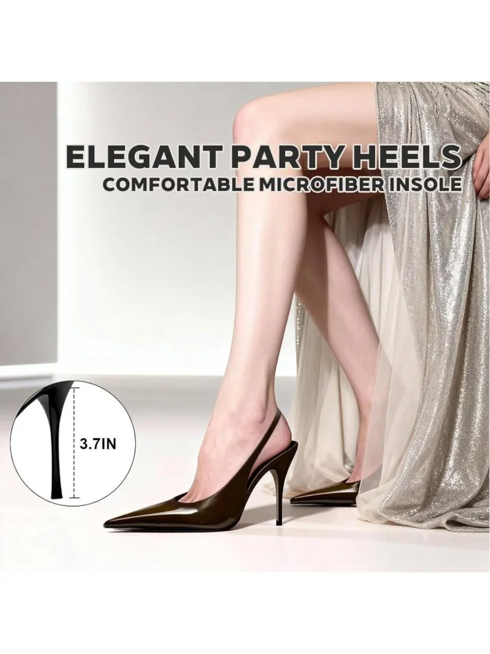 Women’s Brown Pointed Toe Slingback Pumps Patent Leather Stiletto Heel Shoes